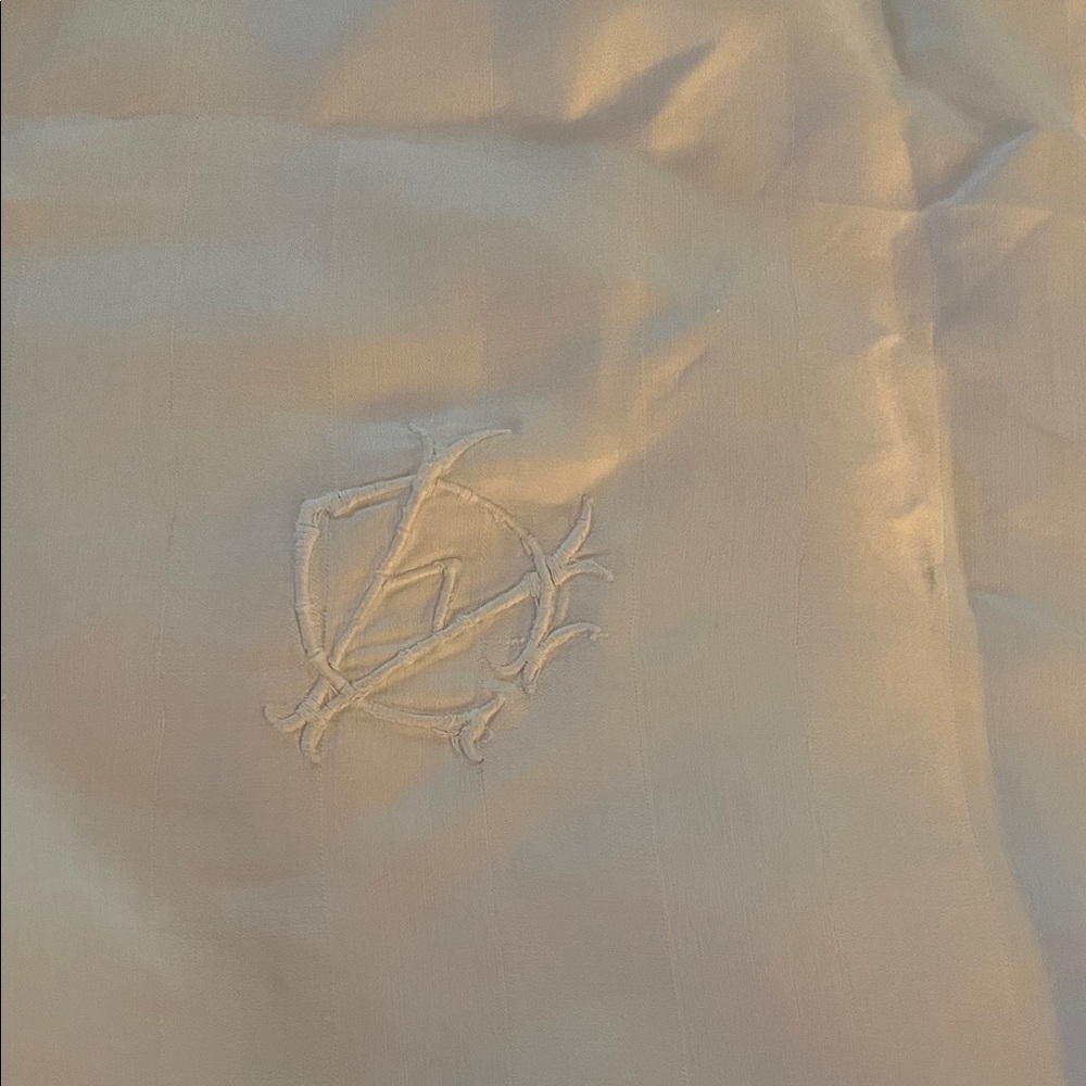 Vintage White Linen Tablecloth 78x80 White Stripe Classic Farmhouse